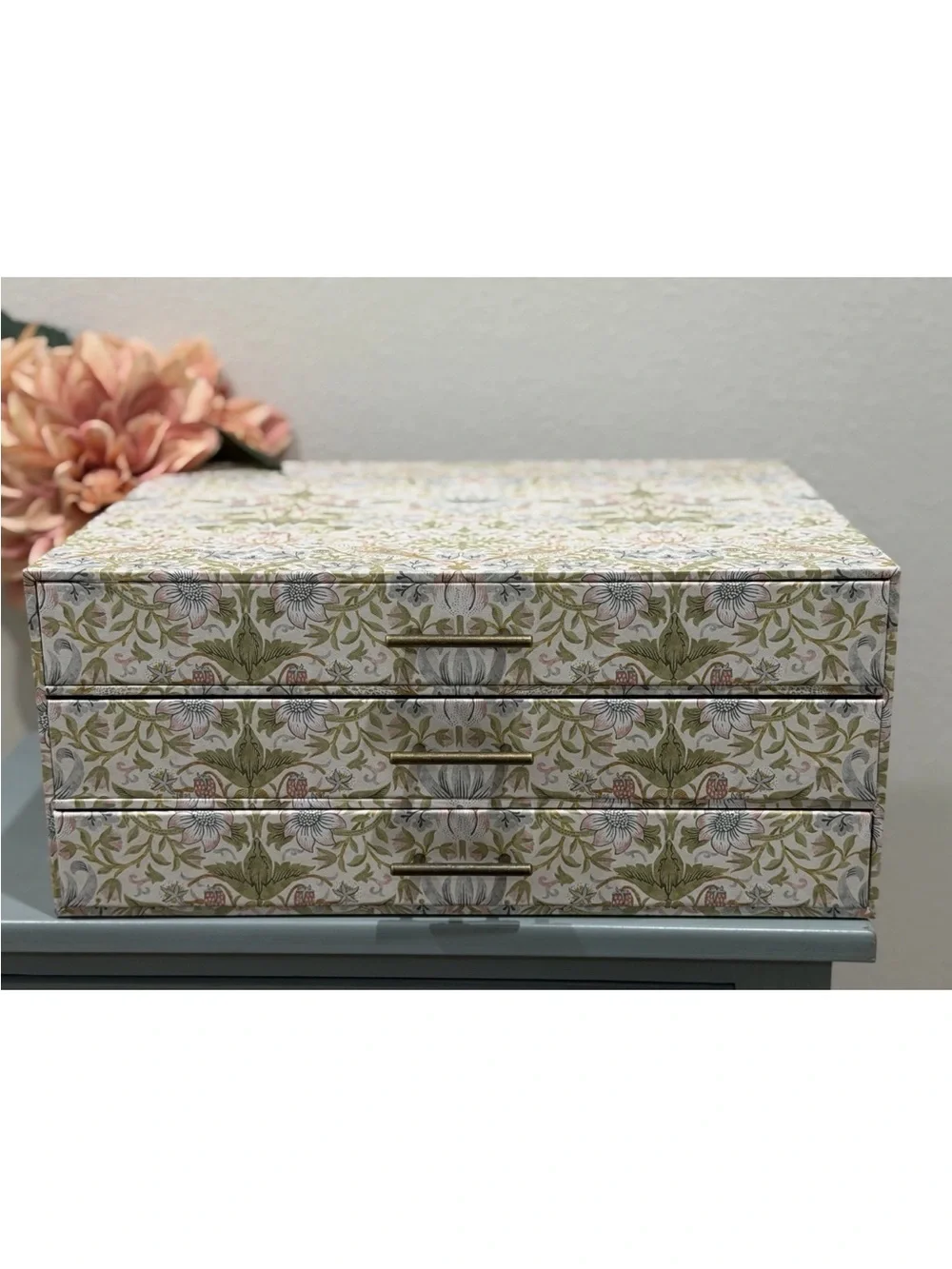 Morris and Co Strawberry Thief Desk Organizer Storage Box with 3 Drawers/ NEW